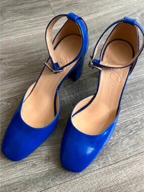 J. Crew Maisie Ankle Strap Chunky Heels Royal Blue BT907 Women Size 8
